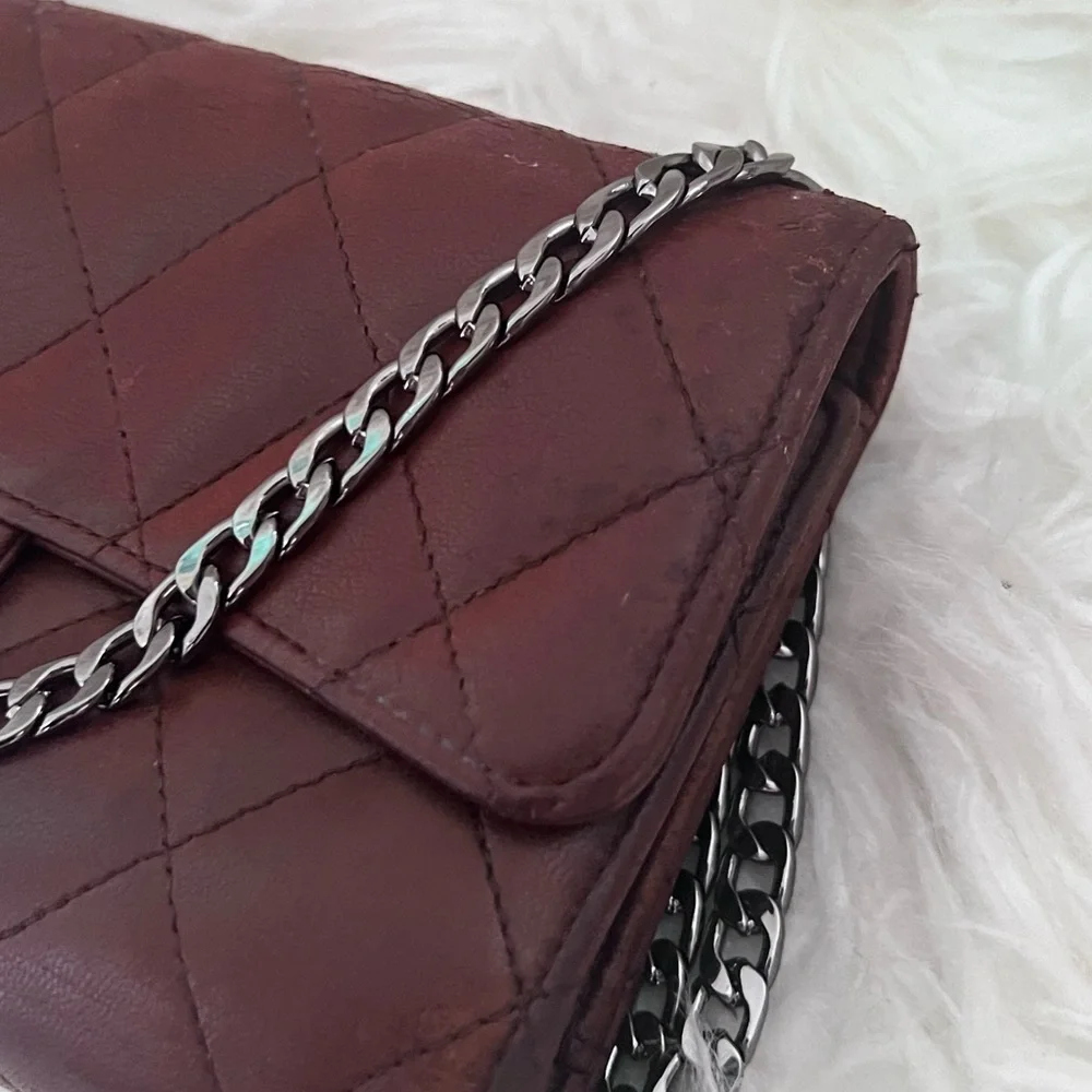 Authentic Chanel Brown Classic Flap Wallet With Chain - Picture 4 of 12